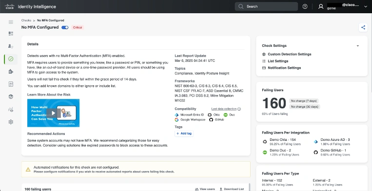 Identity intelligence no MFA configured