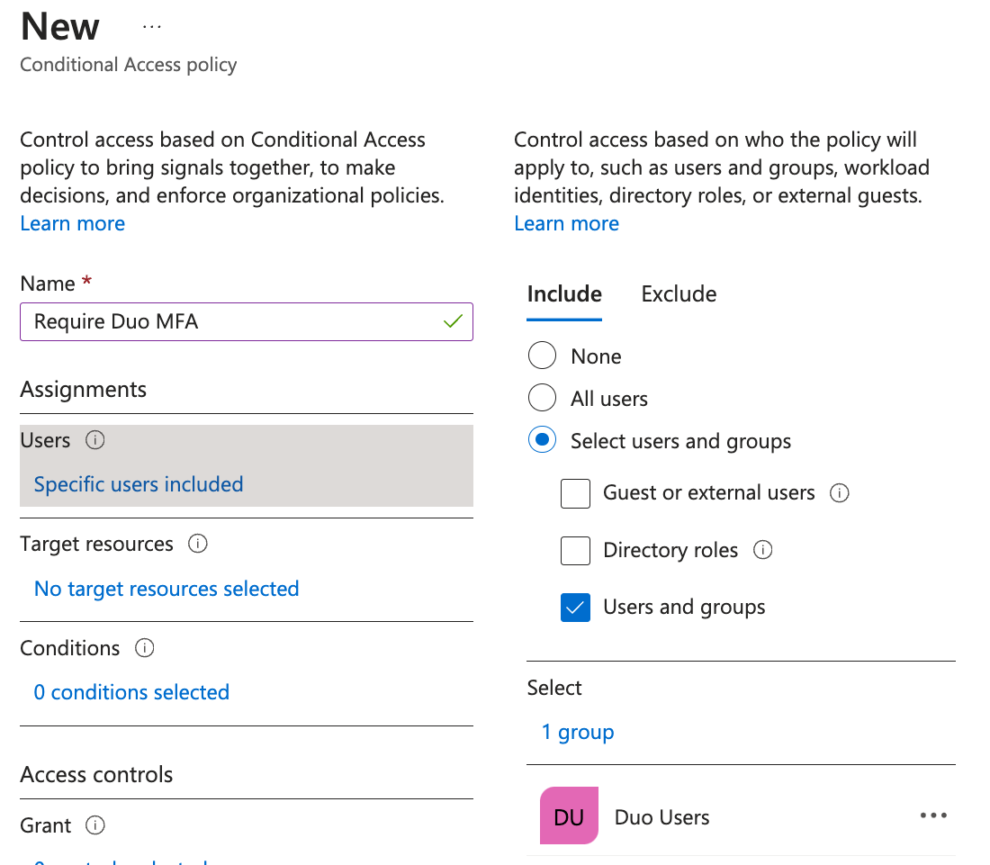 Duo Entra ID CA Policy Group Assignment