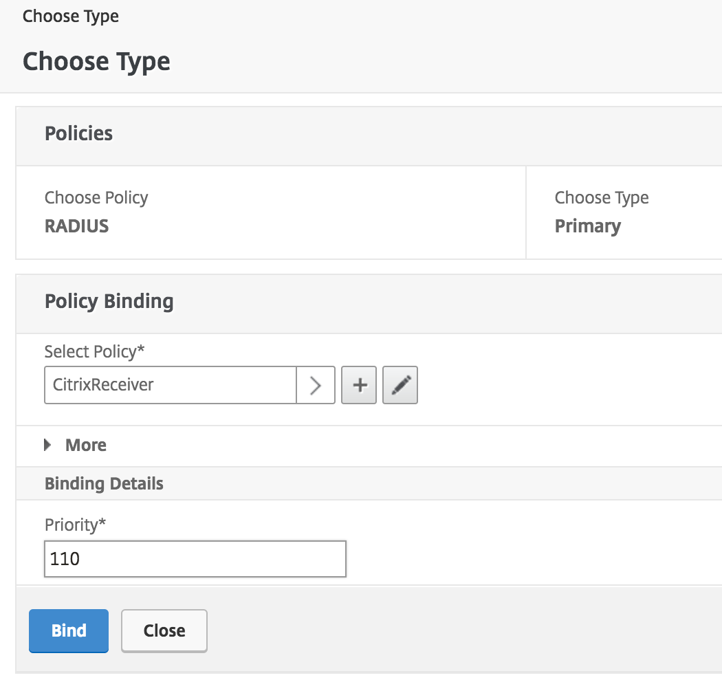 Bind Policy for Receiver