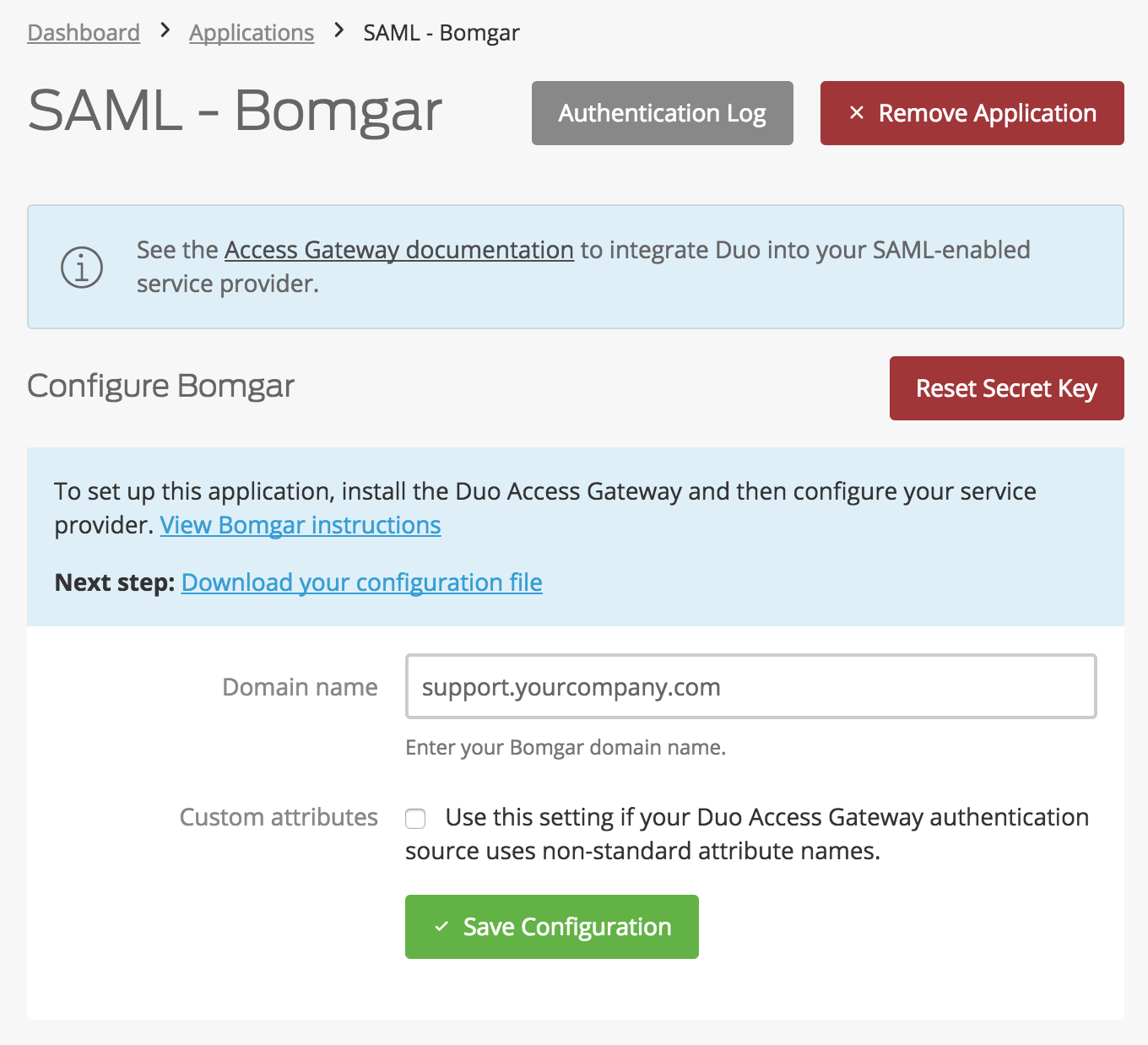 Duo Bomgar Application Settings