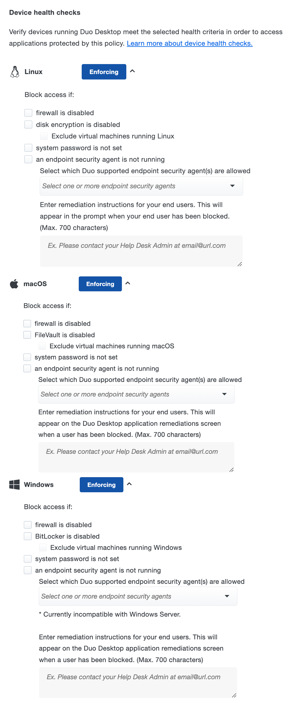 Duo Desktop Device Health Checks policy