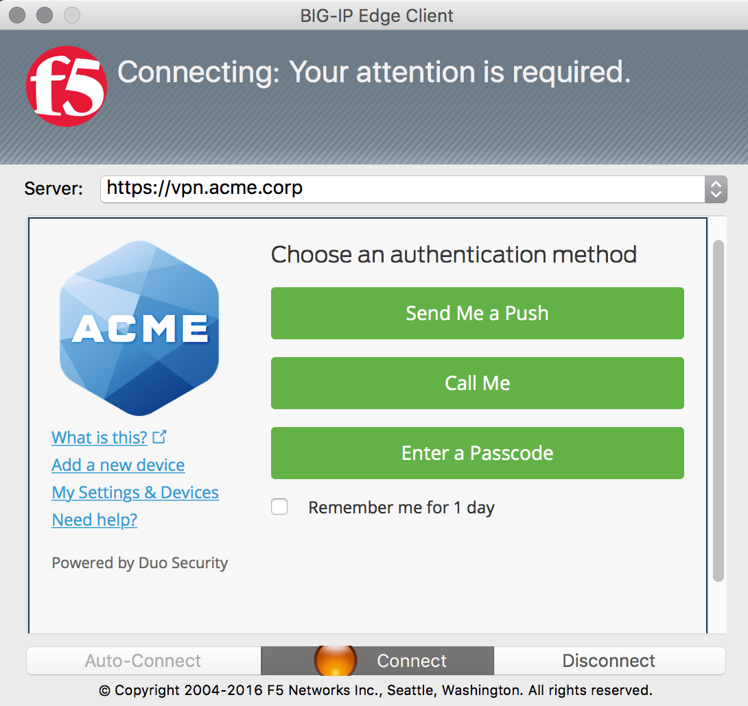 BIG-IP APM Edge Client Login with Duo Prompt