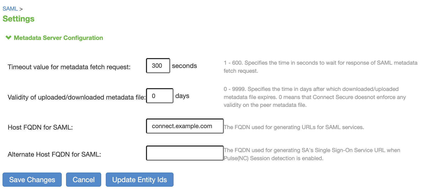 Ivanti Connect Secure SAML FQDN Settings