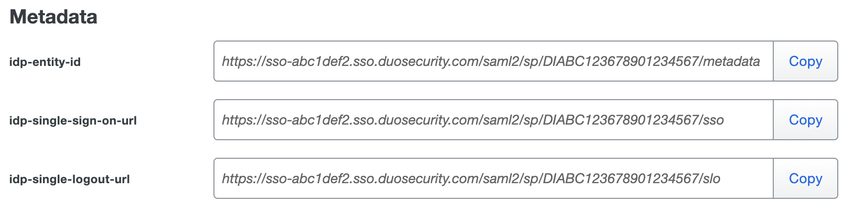 Duo Fortinet FortiGate Metadata URLs