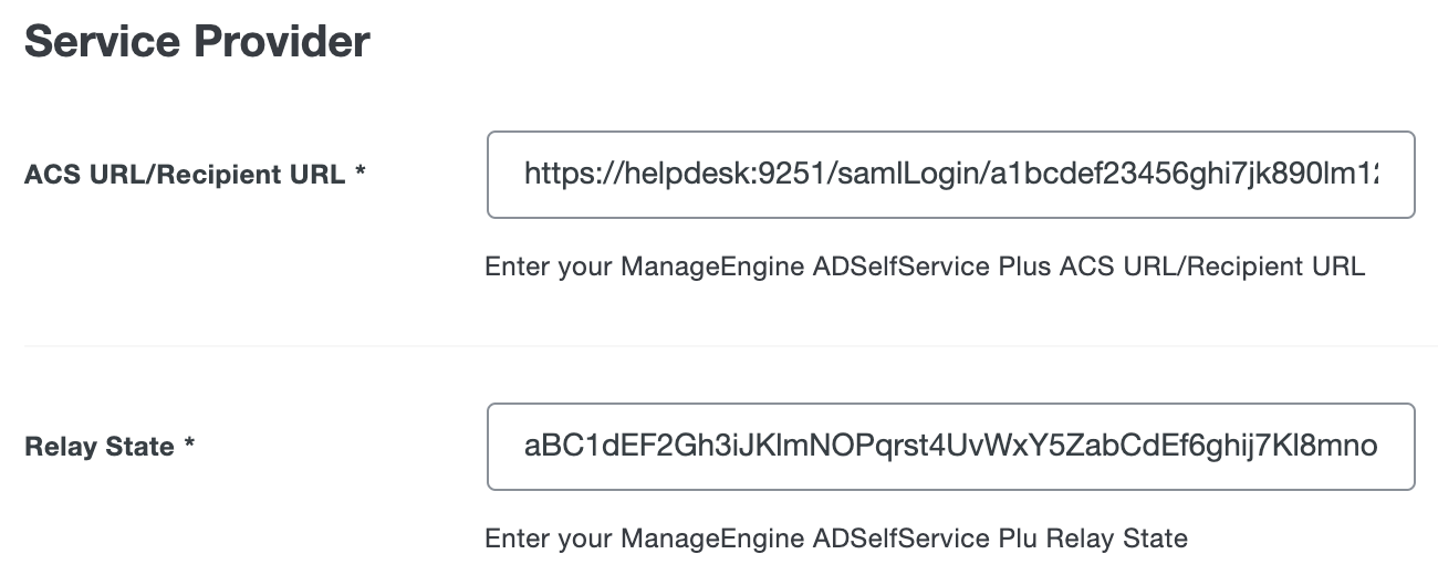 Duo ManageEngine ADSelfService Plus Service Provider Fields