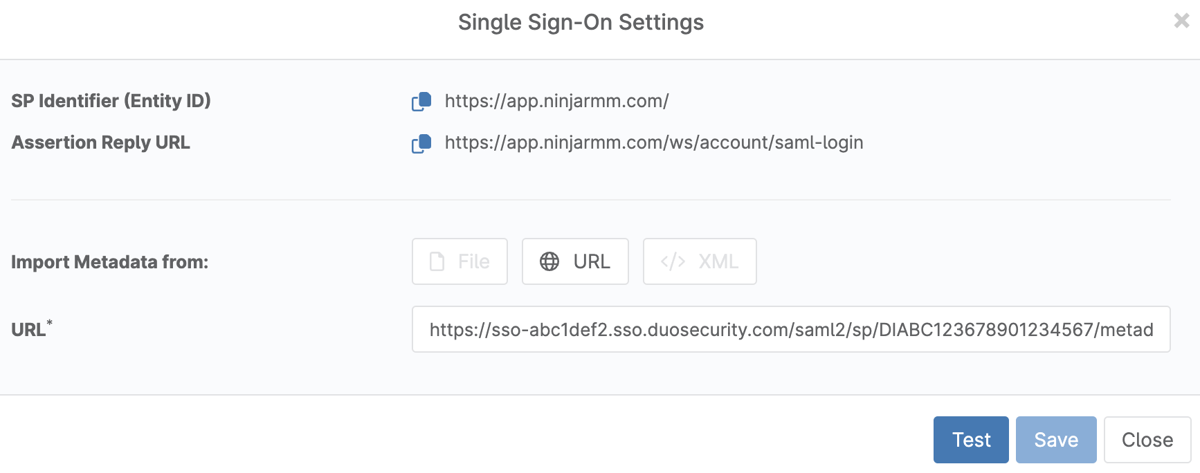 NinjaOne Single Sign-On Settings