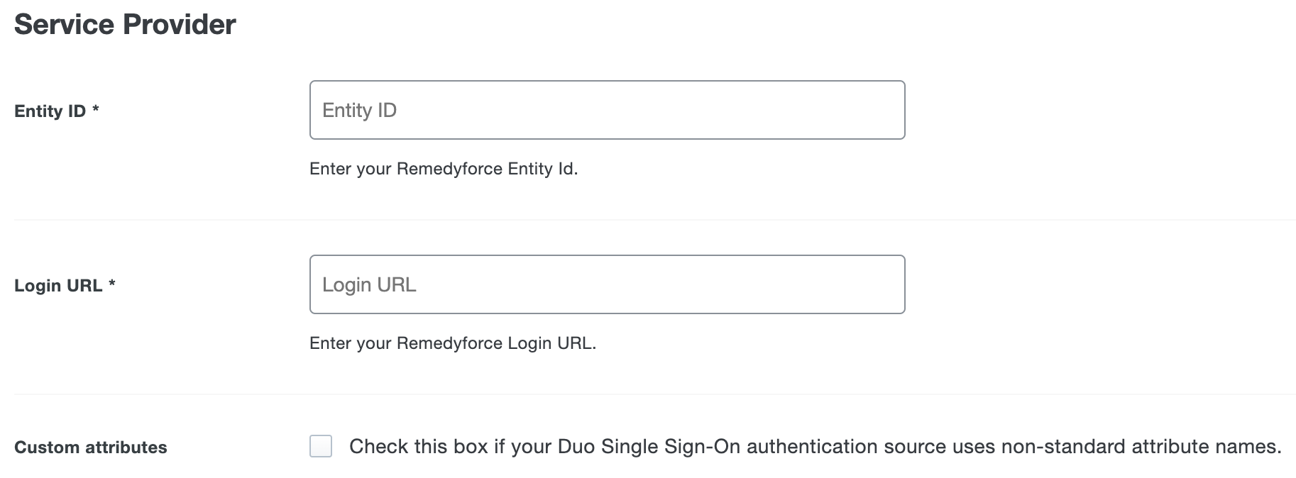 Duo Remedyforce Custom Attributes Checkbox