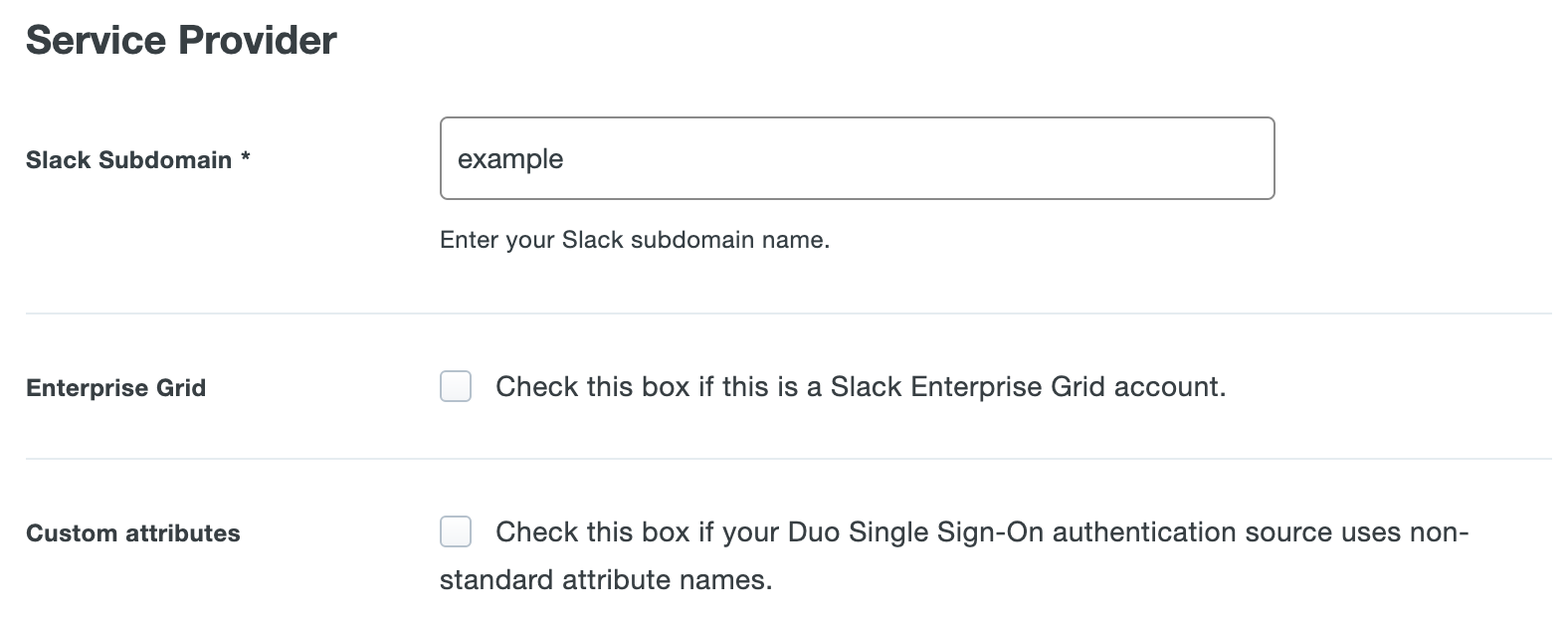 Duo Slack Application Settings