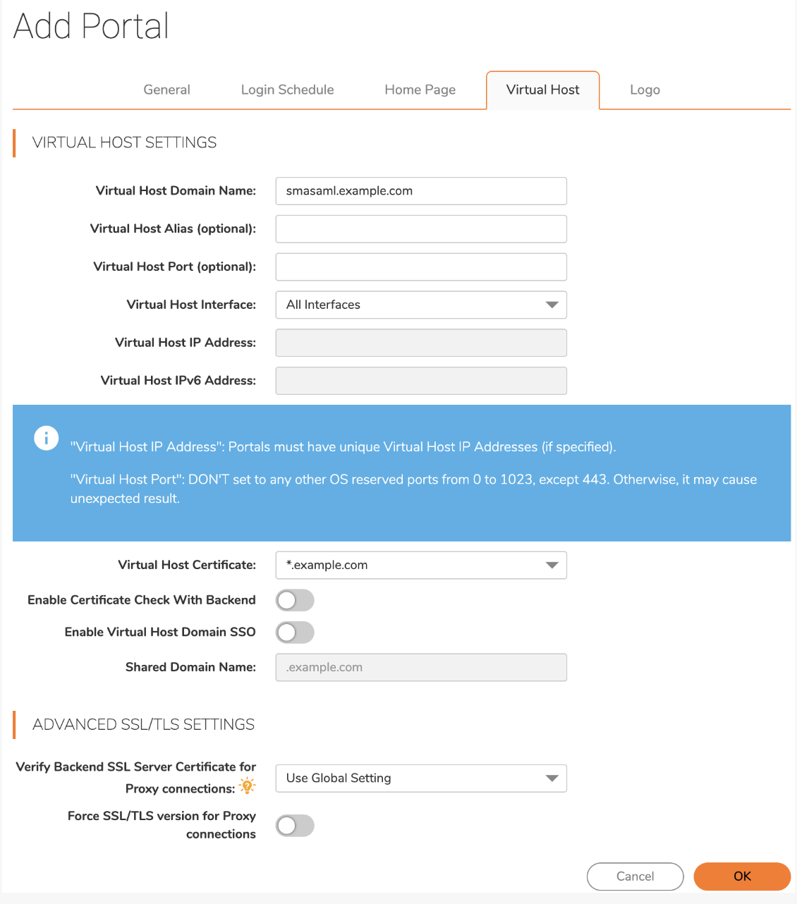 SonicWall SMA 200 Series Virtual Host Domain Name Field