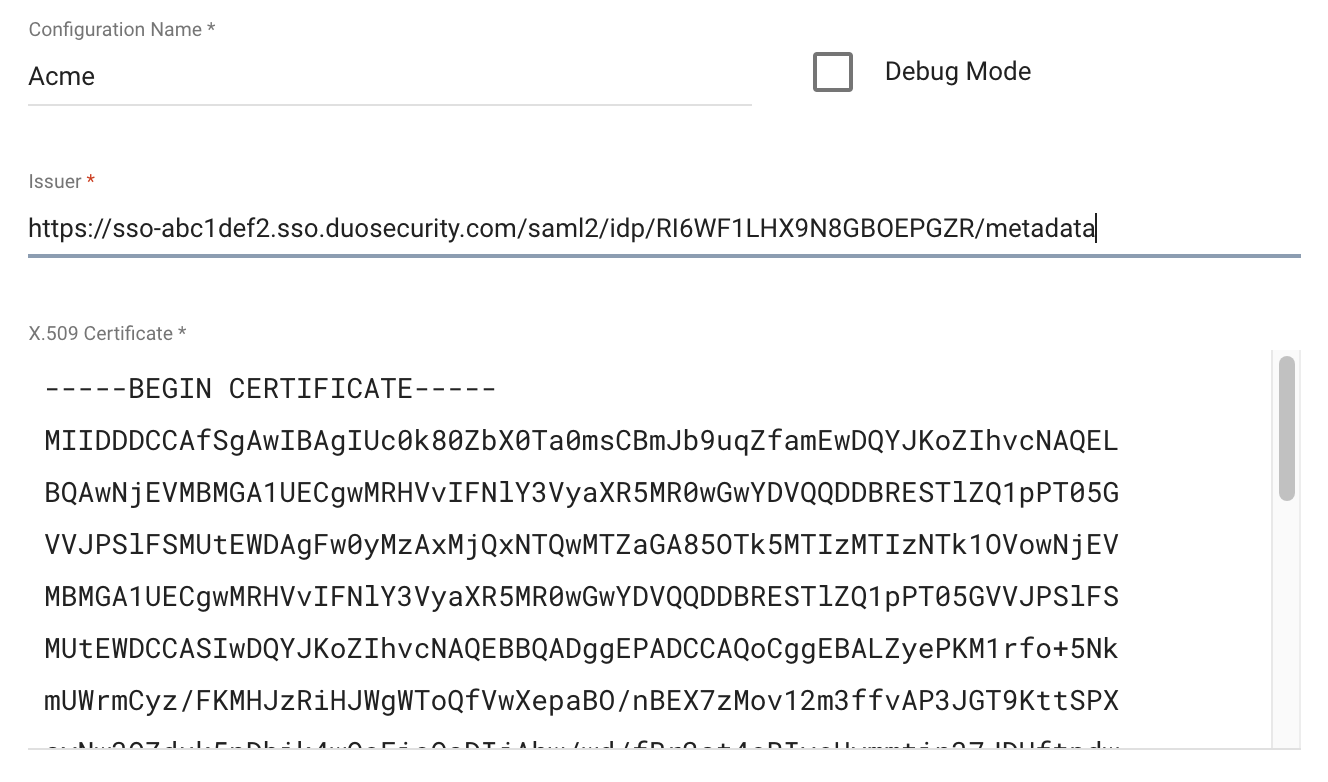 Duo X.509 Certificate for Sumo Logic