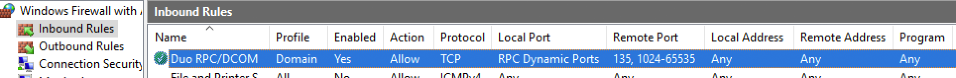 Inbound RPC/DCOM Firewall Rule