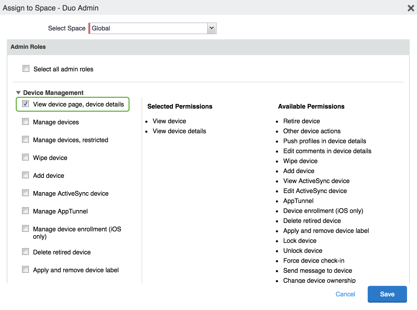 Assign Space Admin Role to Duo User