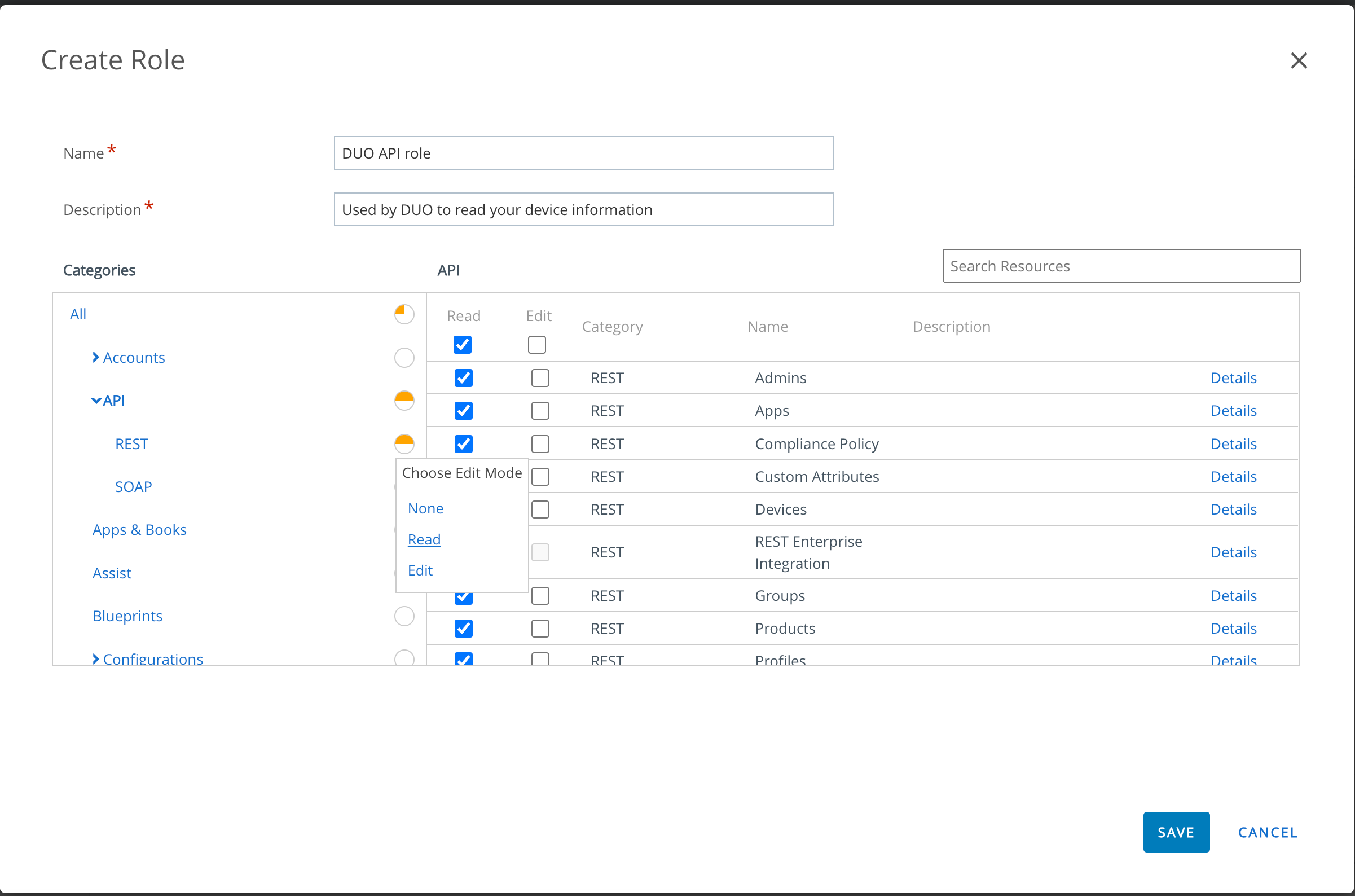 Create Duo API Role