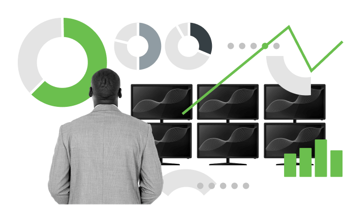 a man looking at graphs and monitors for FSP access control